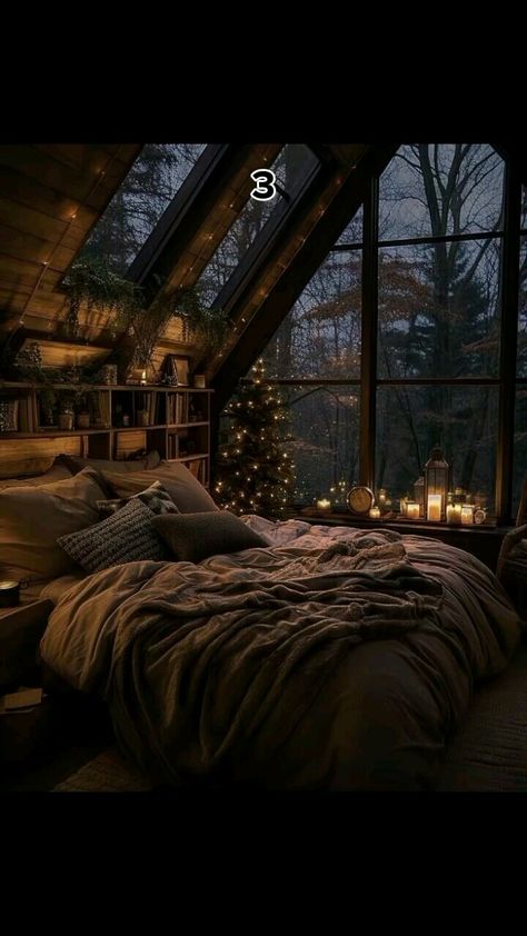 Cabin Bedroom Aesthetic, Cozy Cabin Bedrooms, Cozy Cabin Bedroom, Bedroom Aesthetic Dark, Dark Bedroom Aesthetic, Cozy Candle, Cabin Aesthetic, Winter Bedroom, Cabin Bedroom