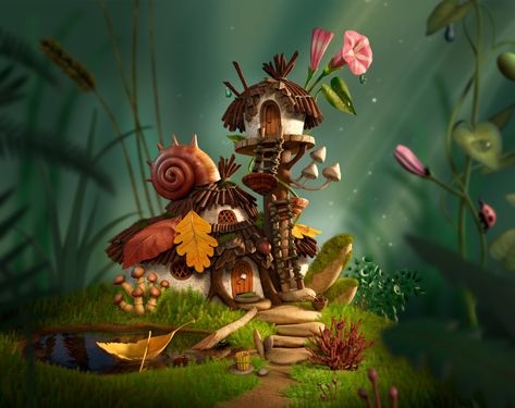 ArtStation - Fairy House - Think Tank Online (foundations) Project Fairy Village Concept Art, Mushroom Village, Aesthetic Writing, My Classmates, Fairy Village, Magic Bottles, National Clothes, Model Ideas, Minecraft Ideas