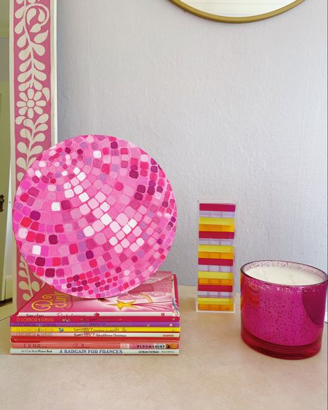 Pink Disco Ball Painting, Disco Crafts, Disco Ball Painting, Pink Disco Ball, Big Little Canvas, Ball Painting, Diy Projects To Make And Sell, Pink Disco, Middle School Art Projects