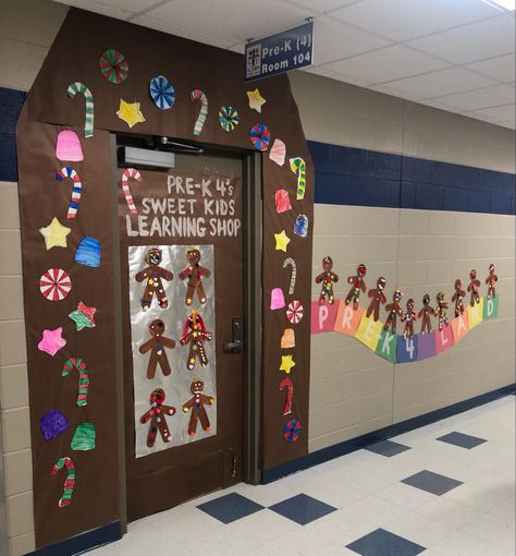 Ginger Bread Door Decorations, Gingerbread Hallway Decorations, Preschool Door Decorations, Gingerbread Door, Addison Grace, Preschool Door, Christmas Hallway, Door Decorations Classroom Christmas, Classroom Doors