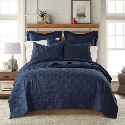 European Bedroom, Textured Quilt, Cama King Size, How To Clean Pillows, Navy Quilt, Coverlet Bedding, Linen Quilt, Bedspread Set, Twin Quilt