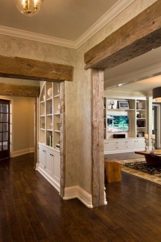 Love the rustic barn framing with the formal baseboard & crown Rustic Interior Door, Interior Door Trim Ideas, Door Trim Ideas, Interior Door Trim, Trim Ideas, Bedroom Door Design, Door Trim, Hus Inspiration, Rustic Interiors