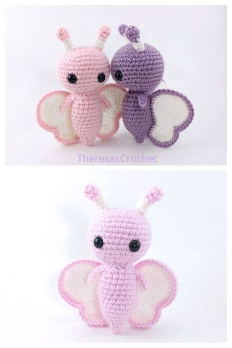 Crochet Belle the Butterfly Amigurumi Patterns Crocheted Stuffed Animals, Crochet Butterfly Free Pattern, Crochet Ghost, Crochet Butterfly Pattern, Crochet Toys Free, Fall Crochet Patterns, Fall Crochet, Crochet Keychain Pattern, Pola Amigurumi