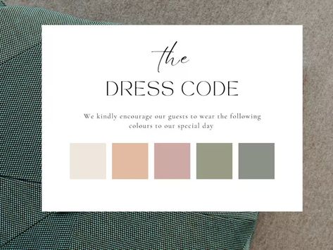 Canva Dress Code Card Template, Wedding Color Palette, Dress Code Insert, Guest Attire Info, Minimalist Color Request Card, DIY Mood Board - Etsy Turkey Colour Palette Dress Code, Color Palette Dress Code, Dress Code Color Palette, Color Palette Dress, Dress Code Card, Diy Mood Board, Semi Formal Wedding Attire, Wedding Dress Code, Formal Wedding Attire