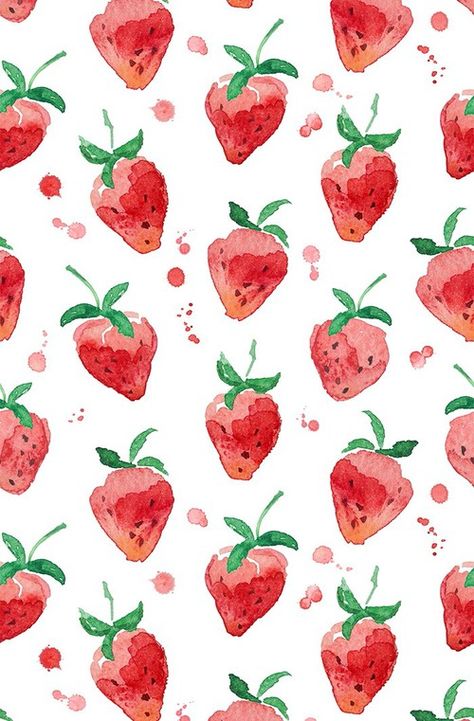 Watercolor strawberry wallpaper Strawberries, Watercolor Painting, White Background, Dots, Green, White, Watercolour Painting