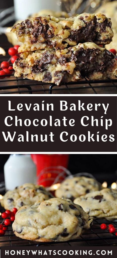 Outrageously delicious, Levain Bakery Chocolate Chip Walnut Cookies are New York's number one cookie. They are chewy, gooey, and rich! The best time to make them is around the holidays. Levain Bakery Cookie Recipe, Levain Cookie Recipe, Walnut Chocolate Chip Cookies, Levain Cookies, Bakery Chocolate Chip Cookies, Chocolate Chip Walnut Cookies, Baked Sweets, Whats Cooking, Holiday Roasts