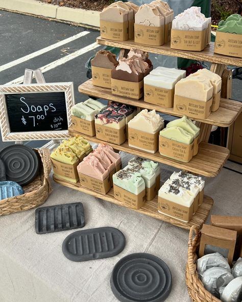 Mahany Park Roseville 8-1 today! Soap Market Display, Soap Displays For Craft Shows, Soap Booth, Soap Label Design, Soap Stand, Soap Display, Homemade Body Butter, Soap Craft, Soap Labels