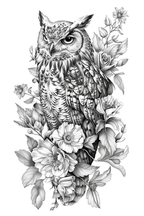 Premium Photo | An owl with flowers background Owl In Flowers Tattoo, Owl With Flowers Tattoo Half Sleeves, Bear Flower Tattoo, Owl Tattoo For Women, Owl Thigh Tattoos, Owl With Flowers, Plant Tattoos, Word Tattoo Ideas, Dragonfly Tattoo Design