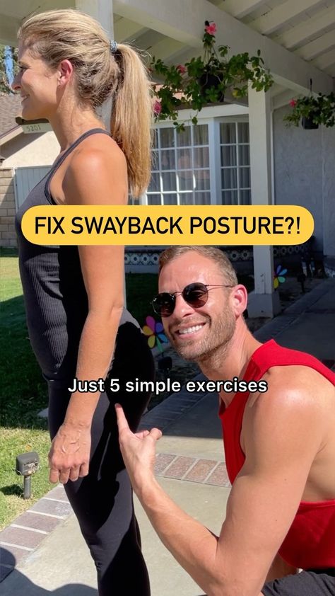 Exercises To Straighten Posture, Swayback Posture Exercise, How To Fix Sway Back Posture, Diy Posture Corrector, Sway Back Correction, Lordosis Correction Exercises, Arched Back Posture, Back Straightening Exercises, How To Fix Posture