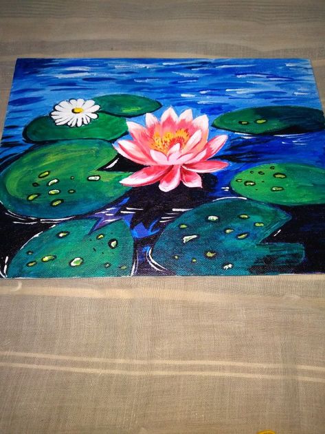 Lotus Painting On Canvas, Lotus Artwork, Water Lilies Art, Water Lilies Painting, Oil Pastel Drawings Easy, Lotus Painting, Color Drawing Art, Lily Painting, Mixed Media Art Canvas