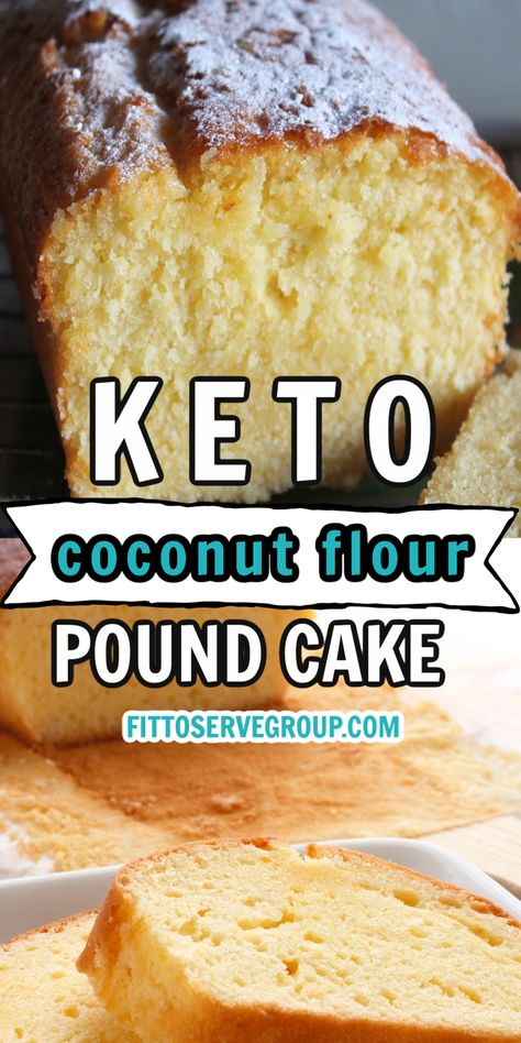 Images showing keto coconut flour pound cake slices on a white plate Keto Butter Pecan Pound Cake, Keto Sour Cream Pound Cake, Keto Sheet Cake Recipes, Walnut Flour Recipes Keto, Keto Sour Cream Cake, Coconut Flour Cheesecake Crust, Keto Japanese Cake, Coconut Flour Cake Recipes Simple, Pecan Flour Recipes Keto