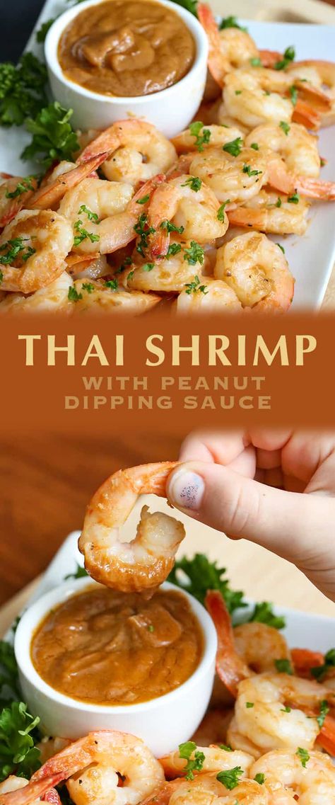 Peanut Dipping Sauce, Thai Shrimp, Peanut Dipping Sauces, Food Asian, Dip Sauce, Shrimp Appetizers, Dipping Sauces Recipes, Healthy Shrimp, Seafood Dishes