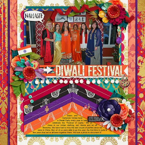 Wow, it's very bright and colorful, I know....but that is India! Created using Amanda Yi and WendyP Around the World: India and Cindy Schneider Retake 1 Diwali Pic Layout Ideas, India Scrapbook Ideas, Avatar Scrapbook Layout, Mexico Scrapbook Layouts, 1970s Scrapbooking Layouts, Diwali Party, Diwali Festival, Family Books, Birthday Scrapbook