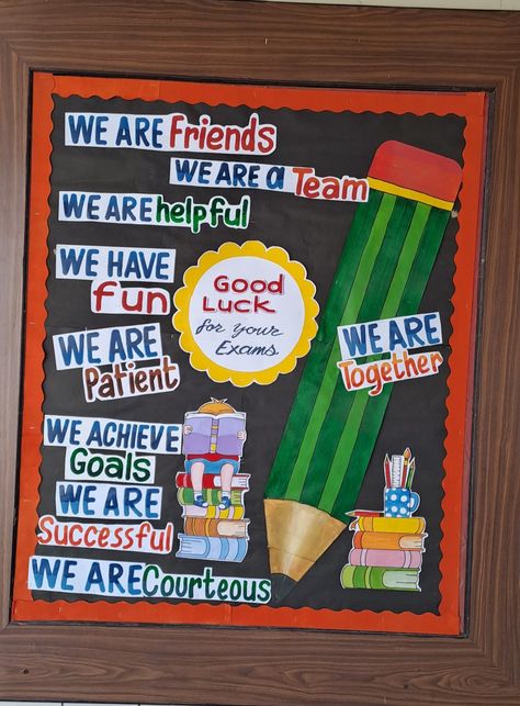 Class House Chart Ideas, Welcome Chart For School Students, Exam Related Board Decoration, Exam Decoration Board, Educational Board Decoration, All The Best For Exams Board Decoration, New Session Welcome Board, New Session Welcome Board For School, Exam Bulletin Board Ideas