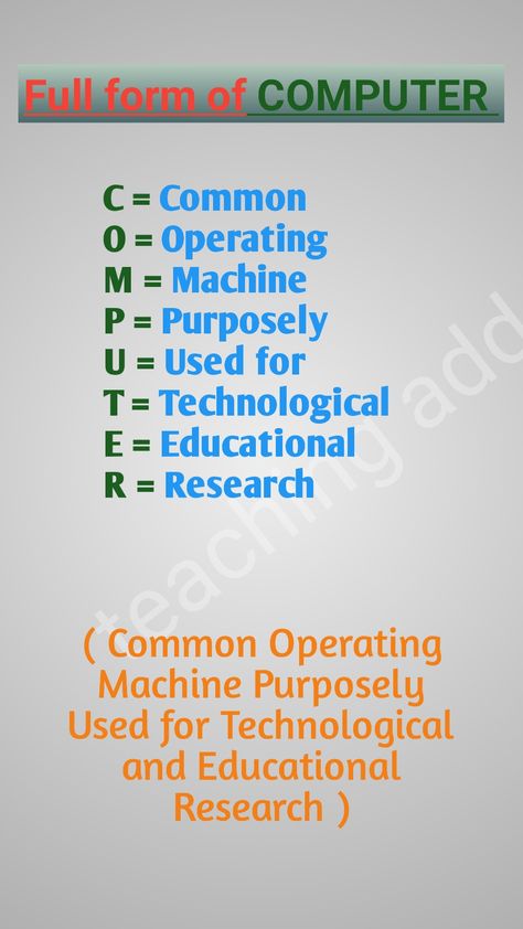 What is the full form of COMPUTER/ computer full form in simple language #full form #computer #gk #knowlegegk Full From Of Computer, Full Forms Of Words Computer, Learning Computer Basics, Full Form Of Science, Computer Knowledge Student, Computer Full Form Chart, Full Forms Of Words Gk, Computer Knowledge Technology, Full Forms Of Words