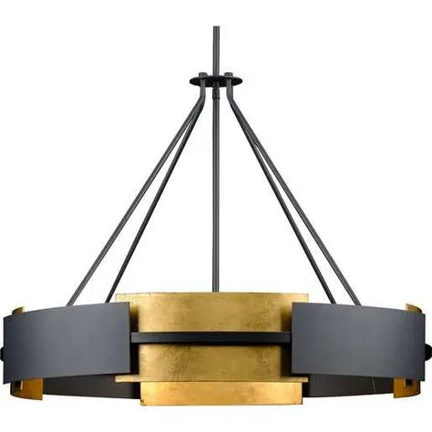 Lowery Collection Six-Light Textured Black/Distressed Gold Hanging Pendant Light | P500331-031 | Progress Lighting Cylinder Pendant Light, Raise The Bar, Ring Chandelier, Hanging Pendant Light, Progress Lighting, Contemporary Chandelier, Drum Chandelier, Black Chandelier, Hanging Pendant