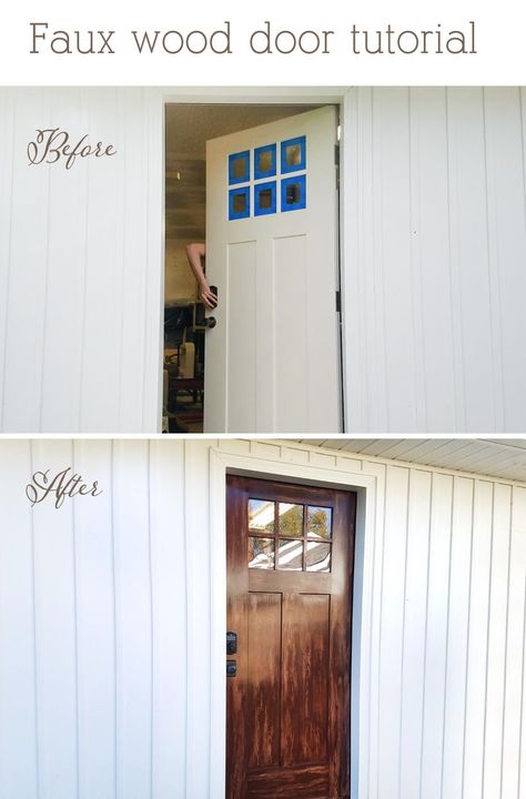 Particle Board Door Makeover, Gel Garage Door Stain, Stain Door To Look Like Wood, Upgrade Front Door Diy, Gel Stain White Door, Paint Door Faux Wood, Painting Fiberglass Door To Look Like Wood, Diy Front Door Makeover Paint, Fake Wood Front Door