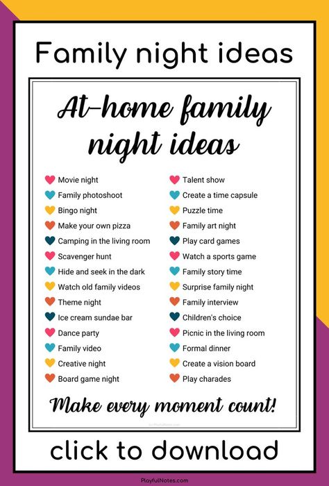 Discover 31 easy and fun at-home family night ideas that you and your kids will love! They are great for building connection and having fun together!  --- Family activities at home | Family fun Cheap Family Night Ideas, Weekly Family Night Ideas, Fun Family Challenges, At Home Family Night Ideas, Game Night With Family, Things To Do In Holidays At Home, Family Night Activities At Home, Family Time Ideas At Home, Family Night In Ideas