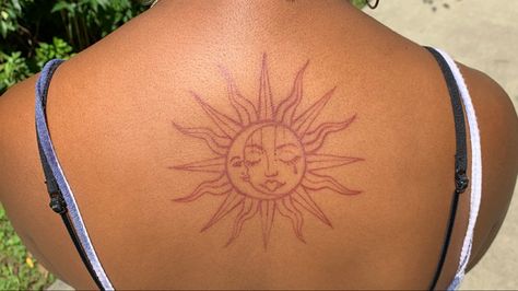 Brown Tattoo Ink, Dark Skin Tattoo, Indie Tattoo, Browning Tattoo, Sun And Moon Tattoo, Black Girls With Tattoos, Red Ink Tattoos, Sun Tattoos, Tattoos For Black Skin