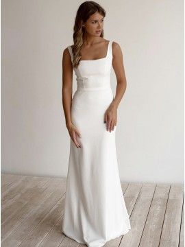 Petite Bridal Dresses, Simple Sleeveless Wedding Dress, Wedding Dresses Square Neckline, Minimalistic Wedding Dress, Dresses White Long, Square Neck Wedding Dress, Wedding Dresses White, Satin Wedding Dresses, Crepe Wedding Dress