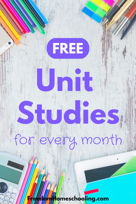 Homeschool Themes Weekly 2nd Grade, Homeschool Planner Printable Free Unit Studies, List Of Unit Study Topics, Homeschool Unit Study Planner, Free Science Unit Studies, Unit Study Curriculum, Monthly School Themes, First Grade Monthly Themes, Classroom Monthly Themes