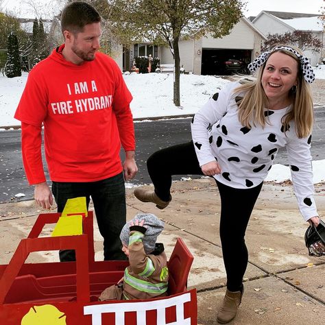 Family of three firefighter Family Of 3 Halloween Costumes Firefighter, Firefighter Halloween Family Costumes, Firetruck Family Costume, Group Firefighter Costume, Fire Family Costume, Fireman Family Halloween Costumes, Family Halloween Costumes Fire Fighter, Firefighter Family Halloween Costume, Fireman Family Costume