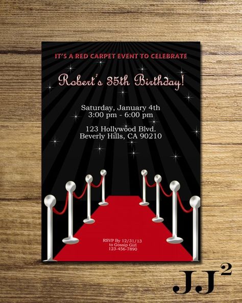 Oscar Invitations, Red Carpet Invitations Template, Red Carpet Birthday Party, Hollywood Party Invitations, Hollywood Invitations, Movie Decorations, Red Carpet Invitations, Red Carpet Birthday, Old Hollywood Party