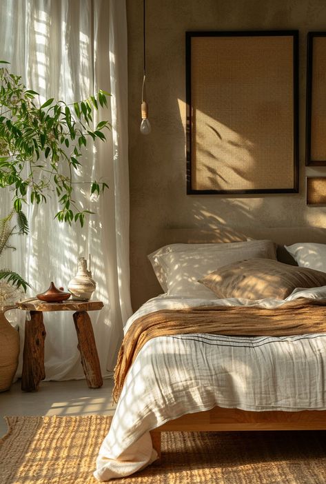 Modern Japandi bedroom with wooden accents and a neutral color palette Japandi Bedroom Design, Japandi Bedroom, Japandi Interiors, Japandi Home, Earthy Bedroom, Warm Bedroom, Zen Bedroom, Japandi Design, Interior Design Per La Casa