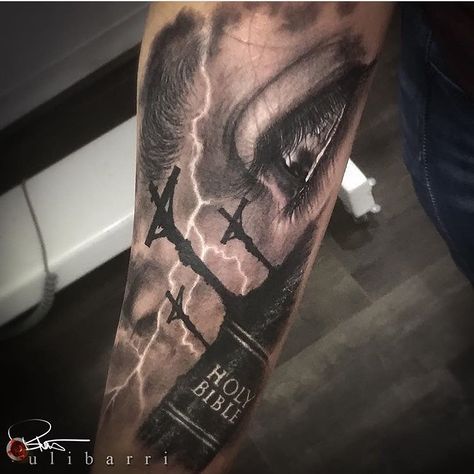 Tattoos For Guys Christian, Large Christian Tattoos, Men’s Christian Tattoo Ideas, Men’s Christian Forearm Tattoos, Bible Tattoos For Men, Cross With Crown Of Thorns Tattoos For Men, Hand Tattoo Cover Up, Religous Tattoo, 27 Tattoo