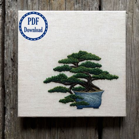 Purchase Juniper Bonsai Embroidery Pattern Bonsai Embroidery, Teeth Pictures, Juniper Bonsai, Tree Embroidery, Fabric Pen, Hand Embroidery Pattern, Square Canvas, Pattern Tutorial, Picture Hangers