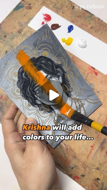 P. S. R on Instagram: "Hare Krishna ✨ These lyrics felt so apt with this video. Turned the greyscale acrylic painting into color today. Hope you like it. Acrylics on A5 canvas. @ps.rathour #krishna #artvideo #paintingreels #reelart #reelartwork #reelartist #reelartwork #krishnaleela #krishnalovers #acrylicportrait #acrylicpaintingoncanvas" P S Rathour, Canvas Painting Krishna, Krishna Painting On Canvas, Krishna Canvas Painting, Krishna Leela, Krishna Painting, Hare Krishna, S R, Art Videos