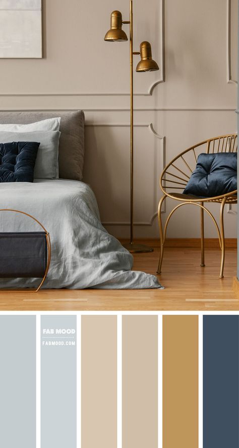 Beige and Blue Colour Scheme For Bedroom | Linen Bedroom Color Light Blue Color Scheme, Blue Color Combo, Blue Bedroom Colors, Blue And Gold Bedroom, Light Blue Bedroom, Gold Bedroom Decor, Bedroom Color Combination, Bedroom Colour Palette, Beige Bedroom