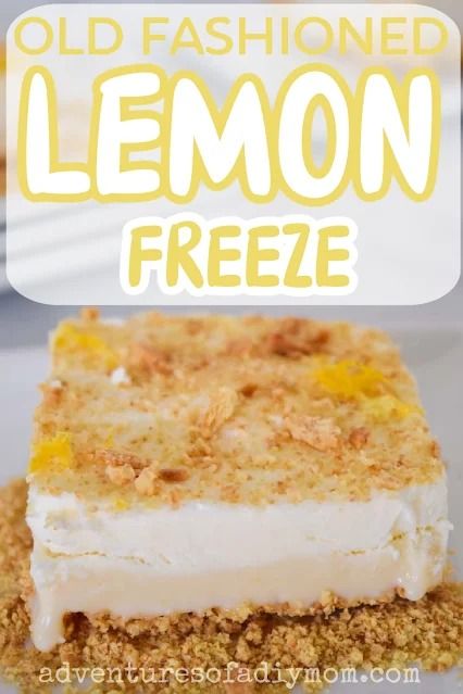 Lemon freeze is one of my Grandma's most treasured recipes. It's so easy to make, and so yummy! Try this vintage recipe! Frozen Lemon Dessert, Lemon Freeze, Cereal Treat Recipes, Diy Mom, Frozen Lemon, Lemon Dessert, Baked Cheesecake Recipe, Lemon Dessert Recipes, Cereal Treats