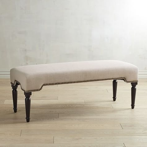 Pier 1 Imports Leslie Natural Bench Nailhead Furniture, Wooden Patio Furniture, Sofa Design Wood, Grey Benches, Linen Bedding Natural, Bed Bench, Papasan Chair, Hotel Furniture, Indoor Patio Furniture