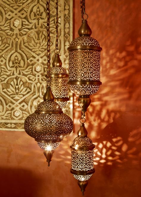 Luxury International Interior Architecture and Design project by Katharine Pooley. Bright Orange. Hanging lanterns. Indian Light Fixtures, Moroccan Lantern Decor, Moroccan Hanging Lamp, Moroccan Lamps Hanging, Middle Eastern Restaurant Interior, Modern Middle Eastern Interior Design, Morrocan Lights, Arab Interior Design, Marakesh Decor Interiors