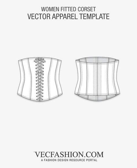 Corset Flat Sketch, Corset Technical Drawing, Corset Png, Corset Template, Corset Drawing, Fashion Corset, Png Free Download, Flat Sketches, Fashion Templates