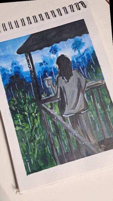 Rain painting, rainy day painting, acrylicpainting Rainy Day Sketch, Painting Rainy Day, Rainy Day Painting, Rainy Sky, Day Painting, Rain Painting, Image Reference, Easy Canvas, Easy Canvas Art