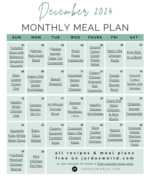 Free December Meal Plan! Easy Dinner Week Plan, Month Meal Plan Printable, 1 Week Meal Plan Families, Month Dinner Calendar, List Of Meal Ideas Menu Planning, Whole Week Meal Prep, Meal Prep For The Week Calendar, Easy Monthly Meal Plan, Winter Meal Planning