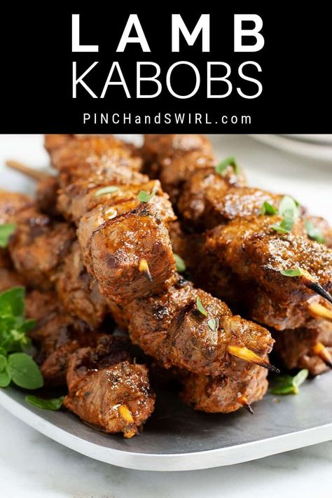 Make delicious Lamb Kabobs (Shish Kebab) on the grill using soaked bamboo skewers, with a simple marinade of warm Mediterranean spices! Such an easy and crowd pleasing recipe! Lamb Kebabs Recipes, Lamb Shish Kabob Marinade, Grilled Lamb Skewers, Marinated Lamb Kabobs, Lamb Grill Recipes, Lamb Kabobs Oven, Lamb Kabob Marinade, Easy Lamb Recipes Simple, Lamb Shish Kebab Recipe