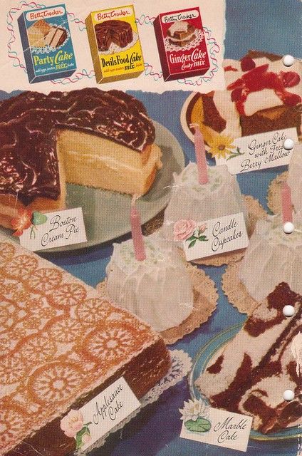 "Betty Crocker's Cake Mix Magic" 2 | (Back cover) 1951 | saltycotton | Flickr Betty Crocker Cake Mix, Betty Crocker Cake, 귀여운 음식 ��그림, Retro Sweets, Ginger Cake, Vintage Baking, Vintage Dessert, Vintage Cooking, Food Ads