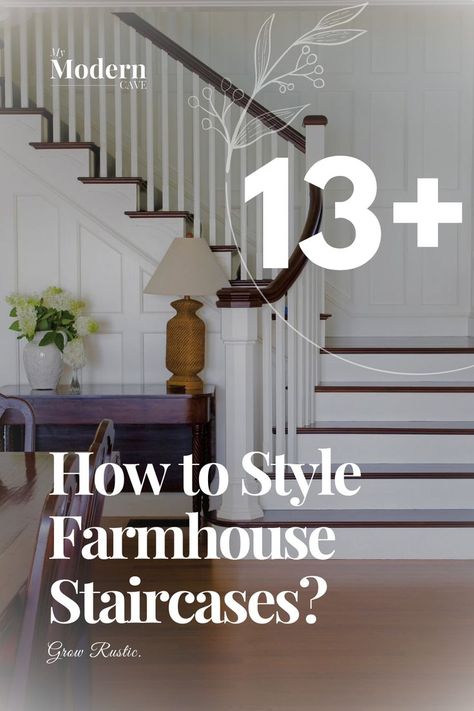 Step up your farmhouse game with these stunning staircase ideas that will transport you to a cozy, countryside retreat. From reclaimed wood steps to wrought iron balusters, this collection has it all. Get inspired and start transforming your stairwell into a charming focal point that will make guests swoon. Don't miss out on these farmhouse dreams!

Discover the farmhouse magic today! Rustic Farmhouse Stair Railing, Foyer Staircase Ideas, Farmhouse Baluster Ideas, Farm Stairs Ideas, Stairs Modern Farmhouse, Country Staircase Ideas Farmhouse Style, Farmhouse Stairway Railing Ideas, Stair Baluster Ideas Wood, Farmhouse Entryway With Stairs