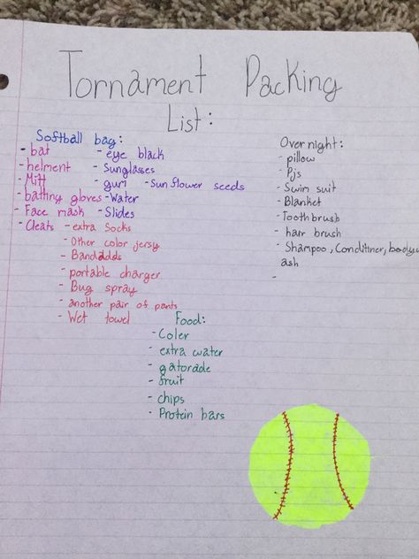 Softball Travel Ball Packing List, Summer Softball Must Haves, Softball Travel Packing List, Softball Packing List, Softball Tournament Essentials, What To Pack For Softball Tournament, What To Put In Your Softball Bag, What To Wear To Softball Tryouts, What To Bring To A Baseball Game