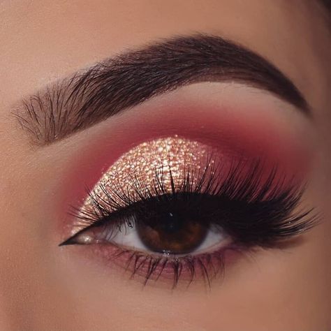 ... Red Makeup Looks, Quinceanera Makeup, Gold Makeup Looks, Red Eye Makeup, Wedding Eye Makeup, Bold Eye Makeup, Prom Eye Makeup, Pink Eye Makeup, Dramatic Eye Makeup