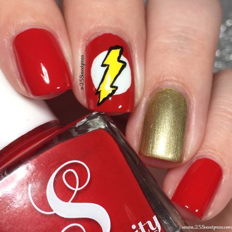 DC Comics Flash Inspired Nail Art! Based off of CW's TV Show! The Flash Nails, Movie Nails, Dc Comics Flash, Flash Nails, Lip Colours, Costumes Diy, Coffin Shape, Barry Allen, Glitter Nail Art