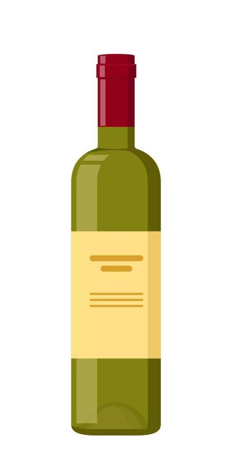 Bottle of White wine. Green Bottle with Light Label on it. Flat Vector Illustration. Alcohol Illustration, Wine Bottle Illustration, Bottle Vector, Squoval Nails, Alcohol Bottles, Flat Vector Illustration, Vector Sketch, Green Bottle, Wine Labels