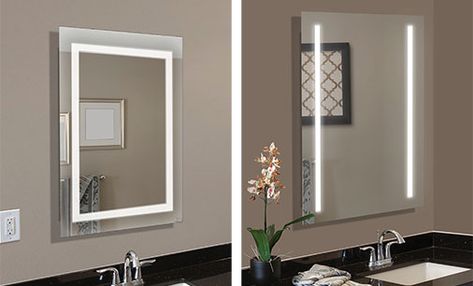 Custom DIY LED Lighted Bathroom Mirror Frame Kits Light Green Bathroom, Minimalist Bathroom Mirrors, Light Green Bathrooms, Bathrooms Mirrors, Green Bathroom Accessories, Lighted Mirrors, Backlit Bathroom Mirror, Bathroom Mirrors Diy, Bathroom Mirror Design