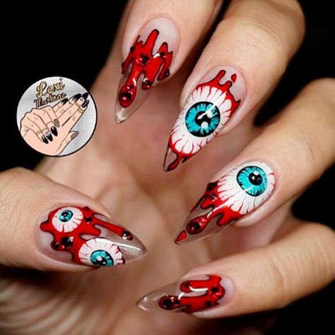 Fear Has Many Eyes #creepynails #scarynails ★ Whether you’re ready for the upcoming Halloween or not, these Halloween nail designs will help you set the right mood for the big eve! The latest ideas of 2019 are here to show how you can make your scary nails the highlight of the party: we’ve simple, easy, yet unbelievably unique designs. #glaminati #lifestyle #halloweennaildesigns Horror Nail Art, Ongles Goth, Scary Nail Art, Scary Nails, Texas Nails, Bloodshot Eyes, Horror Nails, Nail Art Halloween, Holloween Nails