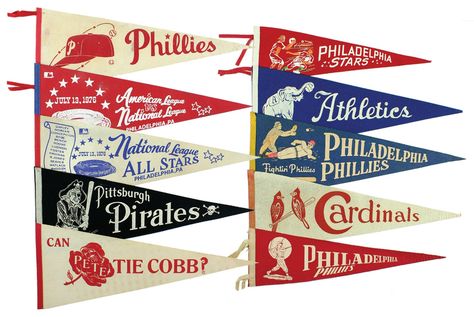 Assorted College Pennants College Pennants, Rockford Peaches, College Flags, Sports Logo Inspiration, 90s Sports, Vintage Flag, Retro Sports, Pennant Flag, College Logo