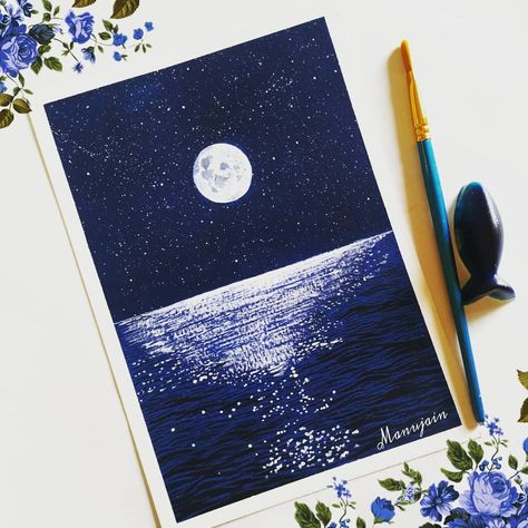 Moon Gouache Painting, Full Moon Painting, Painting With Gouache, Bookmarks Diy, Handmade Bookmarks Diy, Handmade Bookmarks, Gouache Art, Moon Painting, Diy Bookmarks