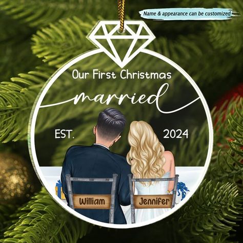 Xmas Couple, Keepsake Wedding, Acrylic Ornaments, Outdoor Couple, First Christmas Married, Our First Christmas, Newlywed Gifts, Ornament Gifts, First Christmas